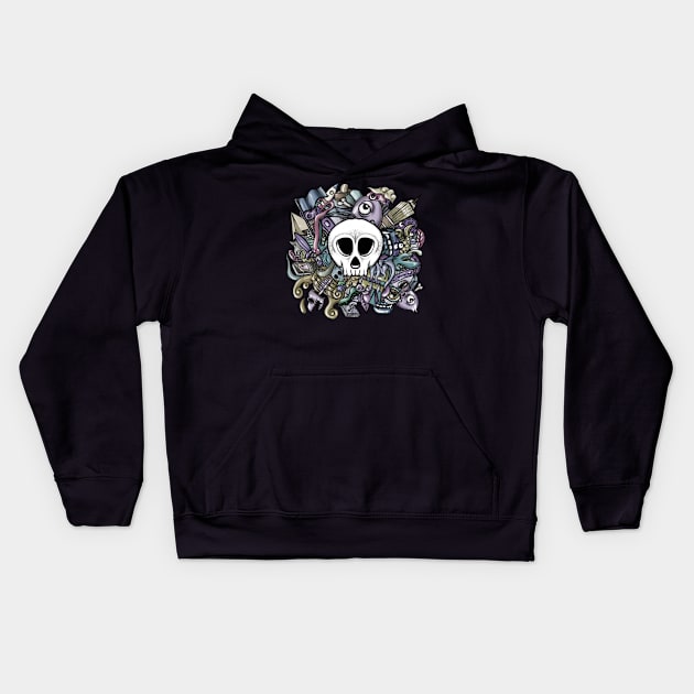 Doodle Skull Kids Hoodie by fakeface